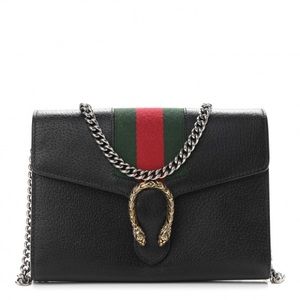 GUCCI Calfskin Web Mini Dionysus Chain Wallet Black